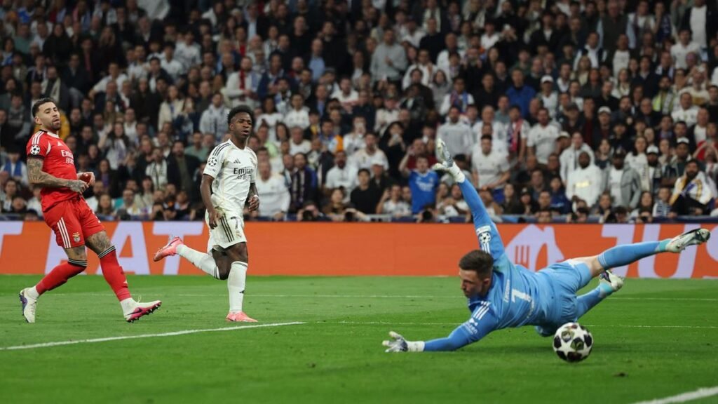 Champions League: Vinicius scores again as Real Madrid defeats Benfica to advance to Round of 16