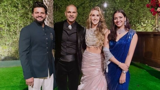 First pic of Shikhar Dhawan and Sophie Shine’s reception look: Newlyweds chose classic black suit and pale pink lehenga