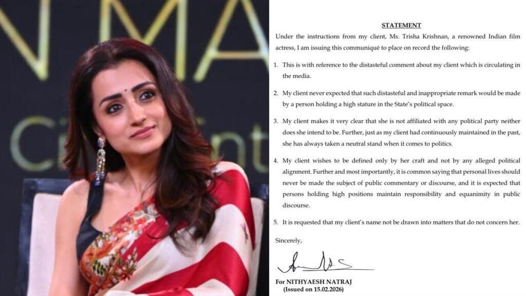 Trisha condemns ‘distasteful remark’; clarifies she isn’t aligned with any political party