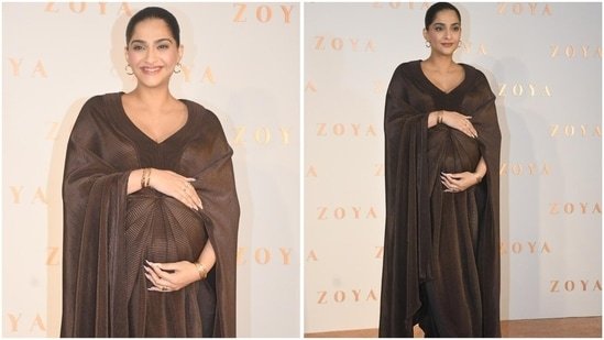 Sonam Kapoor basks in her pregnancy glow in a flowy chocolate brown ensemble for a jewellery launch event | Watch
