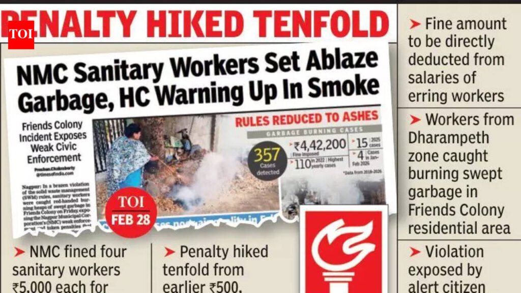 Four NMC sanitary staff slapped Rs5,000 fine for burning garbage | Nagpur News
