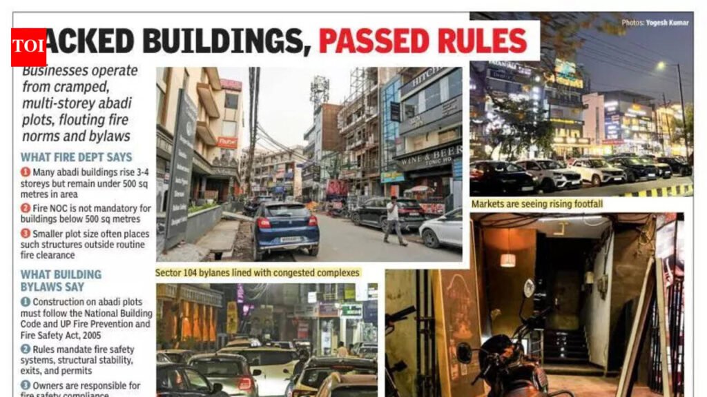 Cafes, restaurants on Noida abadi land bypassing fire NOCs, building bylaws, parking norms | Noida News
