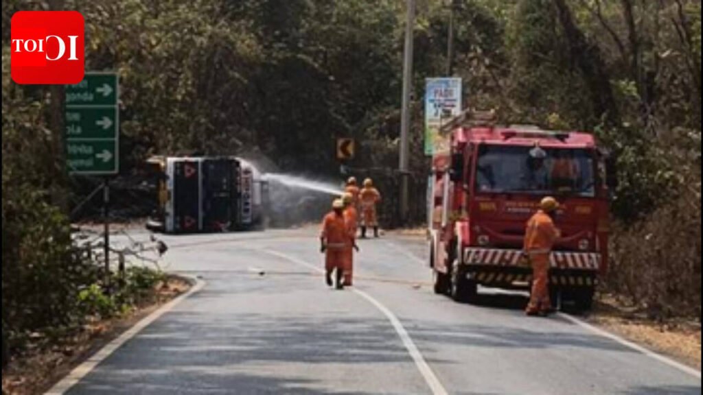 Tanker carrying LPG falls on its side, disrupts traffic | Goa News