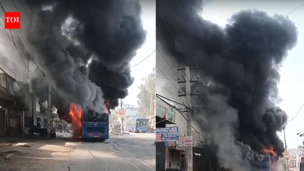DTC bus mows down 2 in Delhi’s Nangloi, set on fire by angry locals | Delhi News