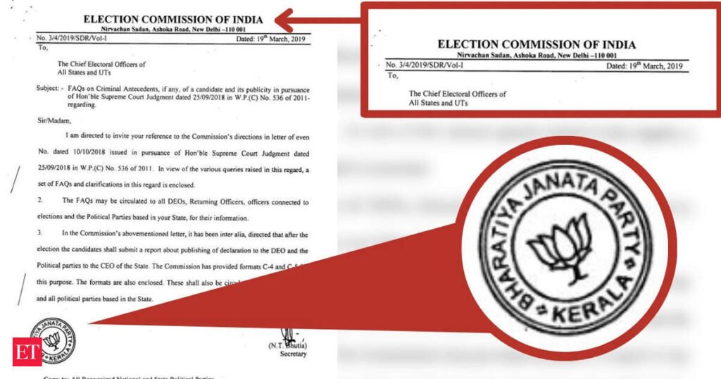 EC letter with BJP Kerala seal triggers row; poll panel calls it ‘clerical error’