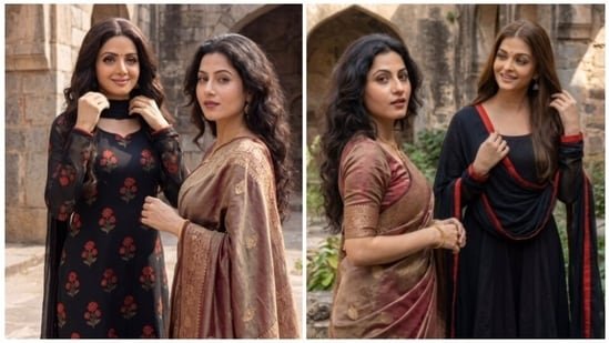 AI imagines timeless beauties Sridevi, Aishwarya Rai, Hema Malini, Madhubala in stylish sarees, suits in nostalgic video
