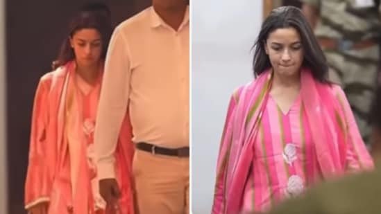 Alia Bhatt looks like a dream in a ₹32k pretty pink suit at Mumbai airport. Watch video