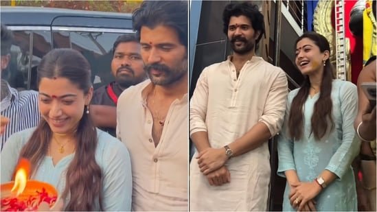 Rashmika Mandanna brings new-bride glow in simple Chikankari kurta, mangalsutra and sindoor for temple visit with Vijay