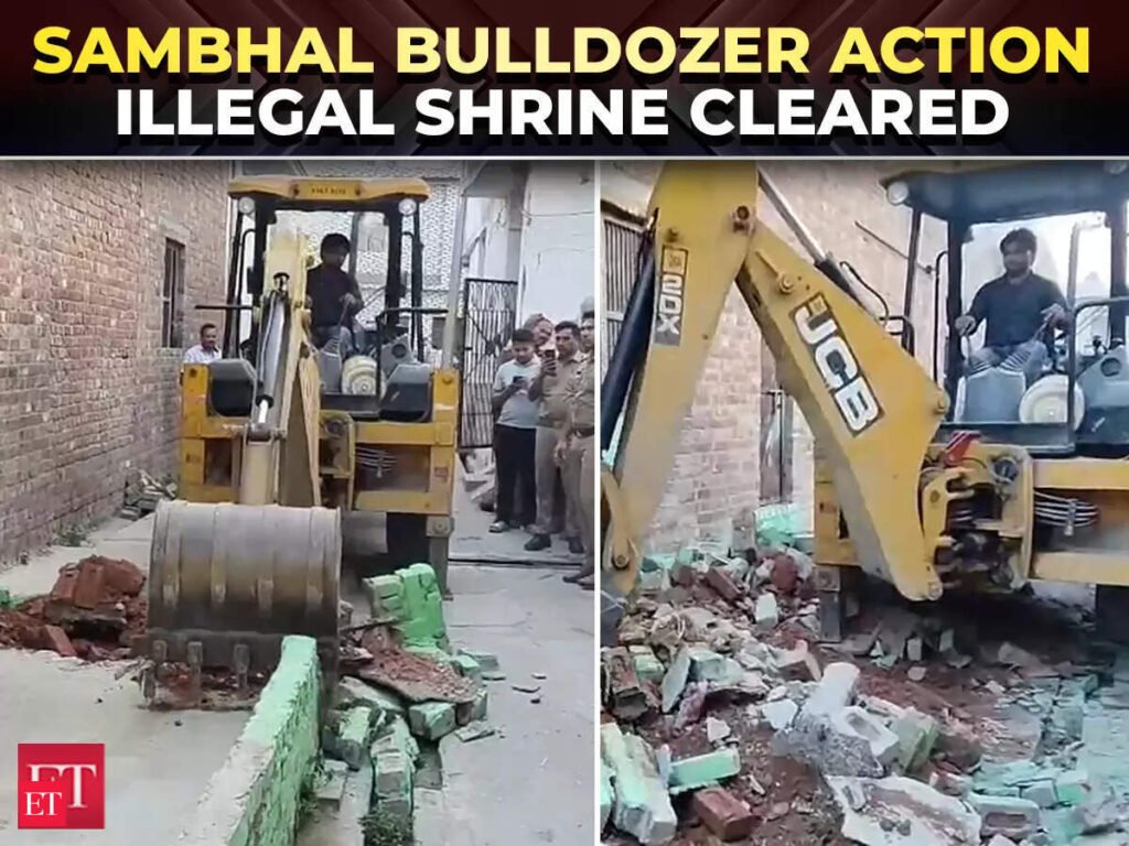 sambhal bulldozer action: Bulldozer action in Sambhal, UP: Illegal shrine removed in Chandausi after public passage complaint – The Economic Times Video