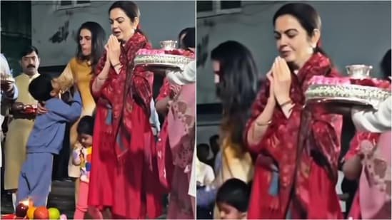 Nita Ambani steps away from glam sarees, chooses simple red kurta for Holi rituals with Shloka Mehta and grandchildren