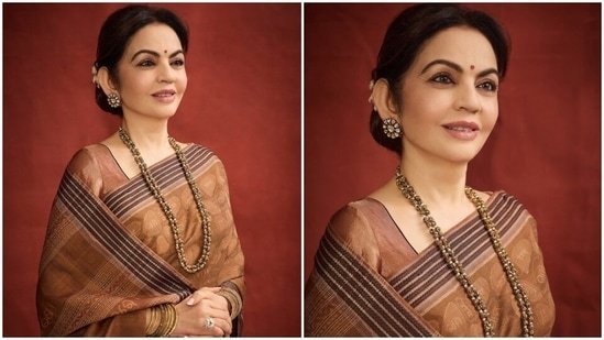 Nita Ambani shines in Ikat saree with sacred Ram inscriptions designed by award-winning artisan Shri Harishankar Meher