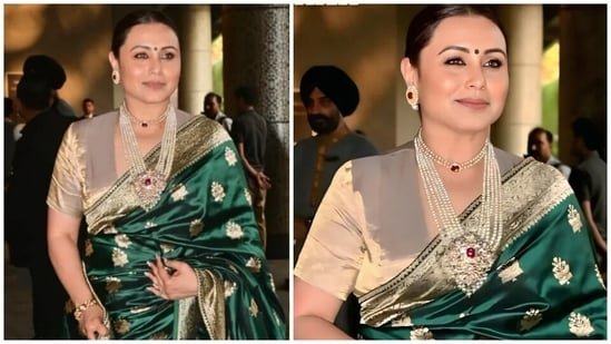 Rani Mukerji wows in elegant silk saree and luxurious necklace at leading stylist Eka Lakhani’s wedding reception. Pics