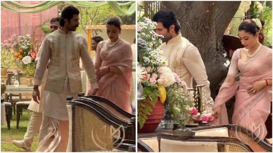 Rashmika Mandanna and Vijay Deverakonda take minimalism to regal heights in coordinated looks for a wedding in Hyderabad