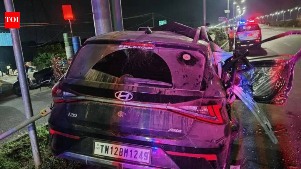 Rear-ended car crashes into pole; man dies, son unhurt | Chennai News