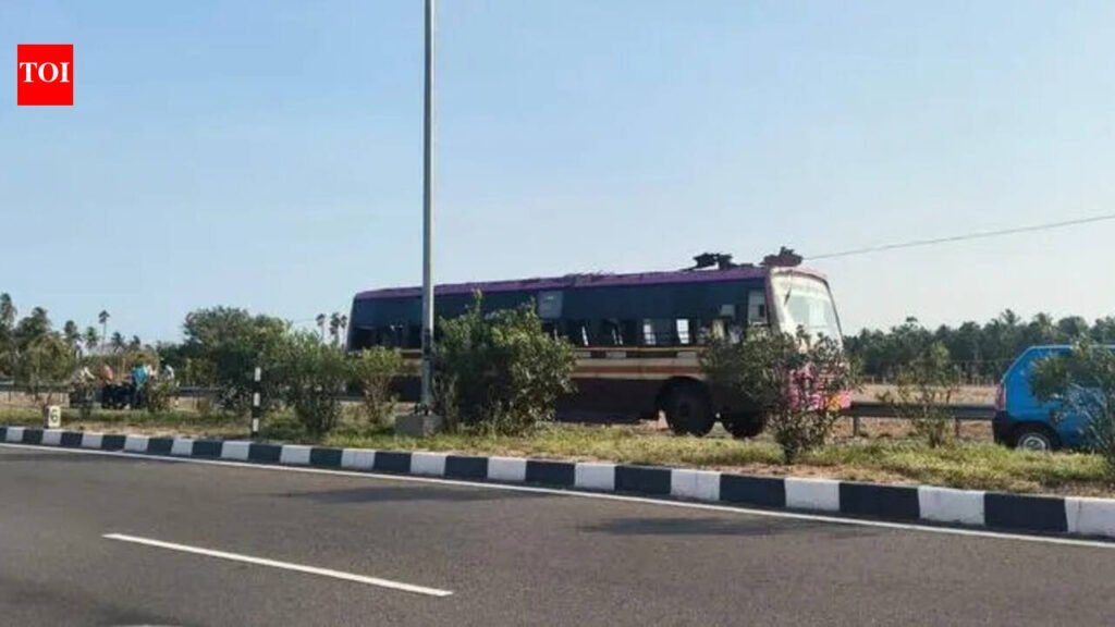 Biker injured as govt bus roof ripped off in wind falls on him in Tirupur | Coimbatore News