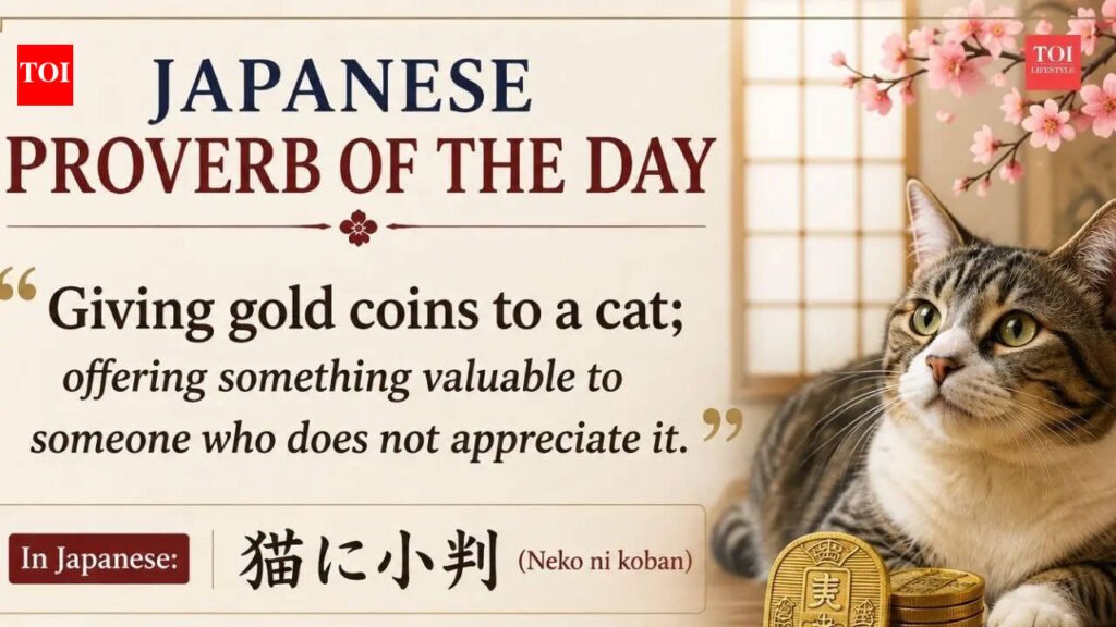 Japanese proverb of the day: “Giving gold coins to a cat; offering something valuable to someone…” |