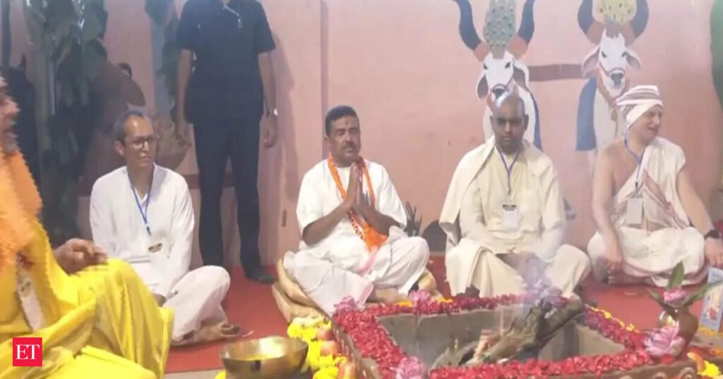Suvendu Adhikari performs ‘gau puja’ during first ISKCON visit as Bengal CM