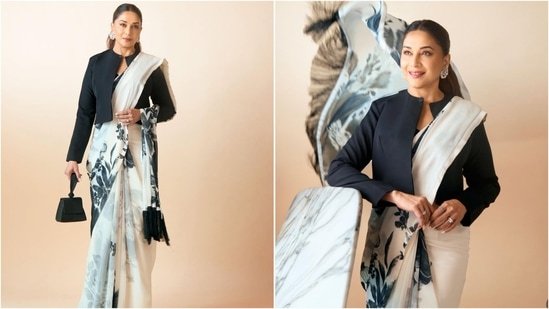 Madhuri Dixit serves ‘a little bit of drama’ as she gives classic white saree a modern twist with chic jacket