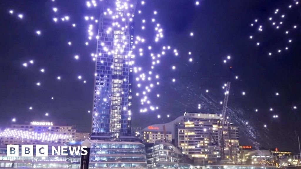 Light drones fall during display in Sydney