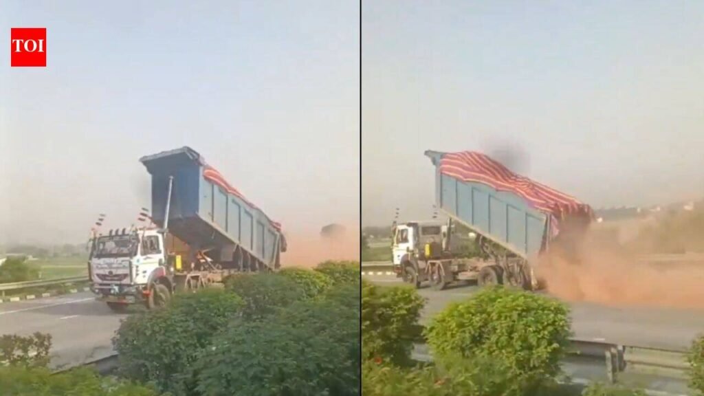 Viral video shows dumper spilling gravel, stone chips on expressway in Greater Noida | Noida News