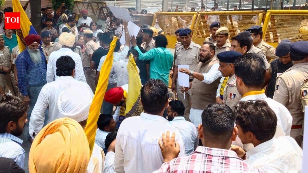 Row over remarks: AAP activists clash with police outside BJP office, detained | Chandigarh News