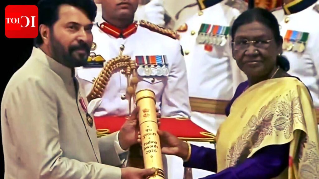 Mammootty receives Padma Bhushan from President Murmu; Wife Sulfath and son Dulquer Salmaan share the proud moment |