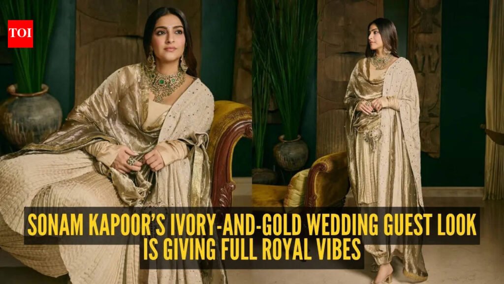 Sonam Kapoor turns up at Anshula Kapoor’s wedding in ivory-gold couture and steals the spotlight effortlessly