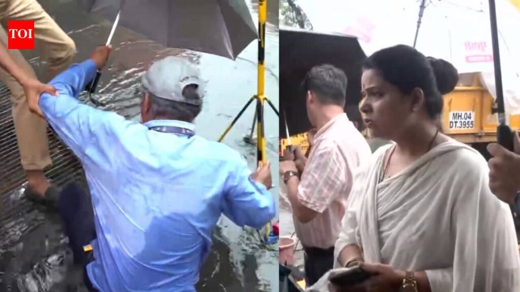 Watch: Mumbai mayor inspects flood-hit Gandhi Market, BMC staffer falls into pothole right in front of her | Mumbai News