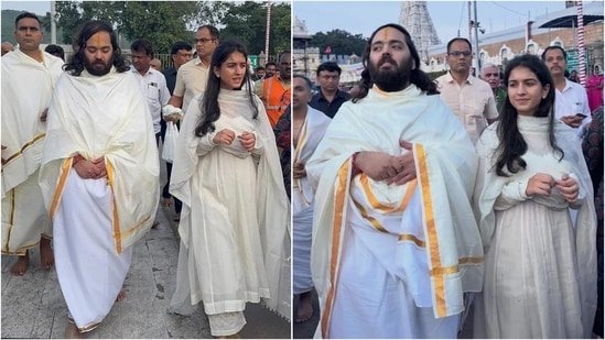 Radhika Merchant ditches glamour for simple white anarkali and minimal makeup during Tirumala visit with Anant Ambani
