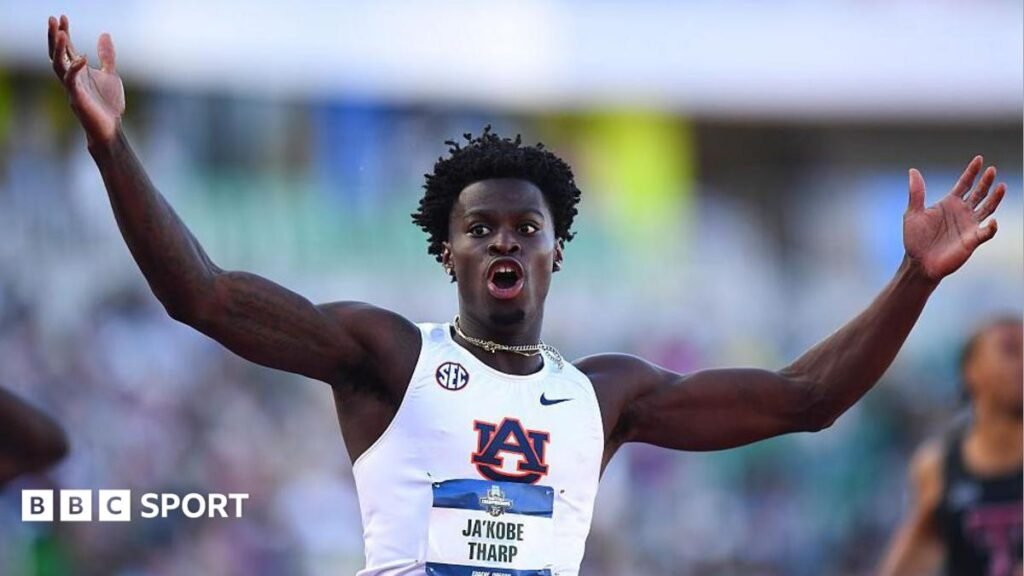 Ja’Kobe Tharp sets 110m hurdles world record at NCAA championships