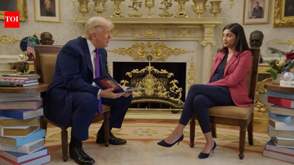 ‘I don’t know if I look good in a bathing suit’: Trump cracks jokes on Usha Vance’s podcast for kids