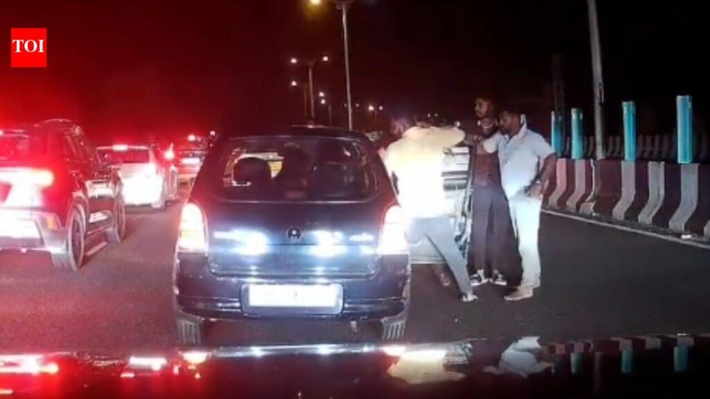 Watch: Dashcam captures bikers chasing family, hurling footwear at car on Hyderabad highway | Hyderabad News