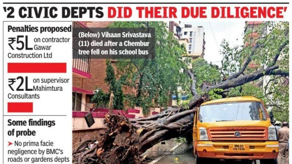 Chembur tree fall death: Panel gives clean chit to BMC depts, proposes Rs 7L fine on drain work contractor, consultant | Mumbai News