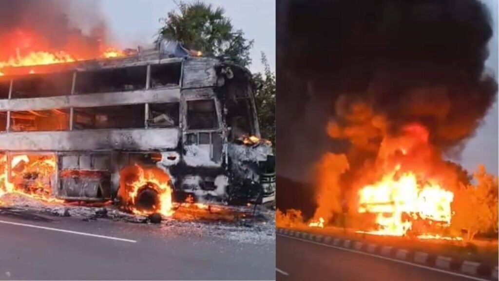 Chennai-Madurai sleeper bus catches fire on highway, no injuries reported | Chennai News
