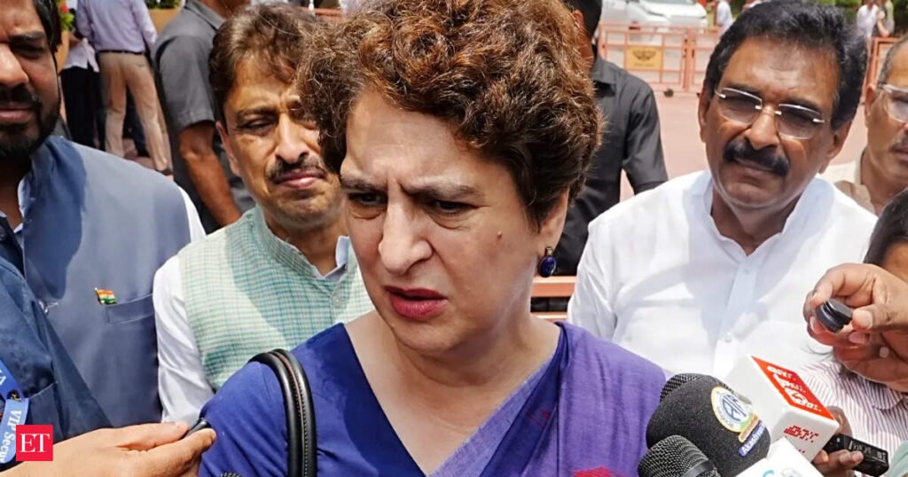 ‘Welcomed him as if he were a superstar’: Priyanka Gandhi slams BJP MPs for felicitating Pradhan