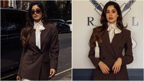Janhvi Kapoor aces power dressing in brown pinstripe blazer and wide-leg trousers for India vs England ODI match