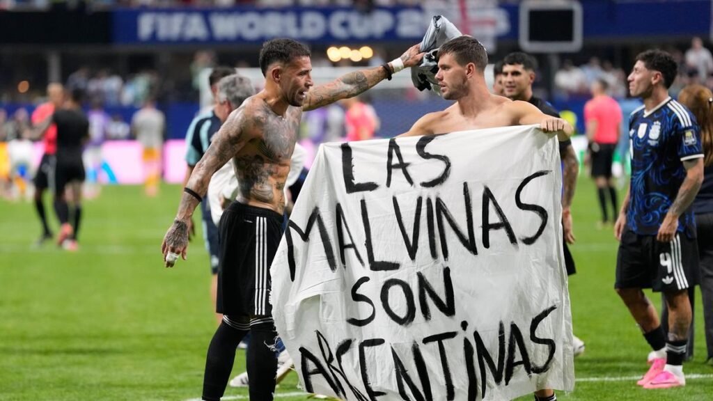 FIFA World Cup: Argentine players brandish political Falklands flag after England match