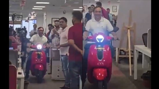 Bengaluru founder rides scooty inside office before handing it over to employee as quarterly award. Watch