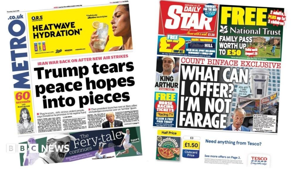 Newspaper headlines: ‘Iran war back on’ and ‘Count Binface exclusive’