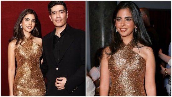 Isha Ambani wows at Manish Malhotra’s Paris Couture Week debut in handmade gold dress, Nita Ambani’s jewellery