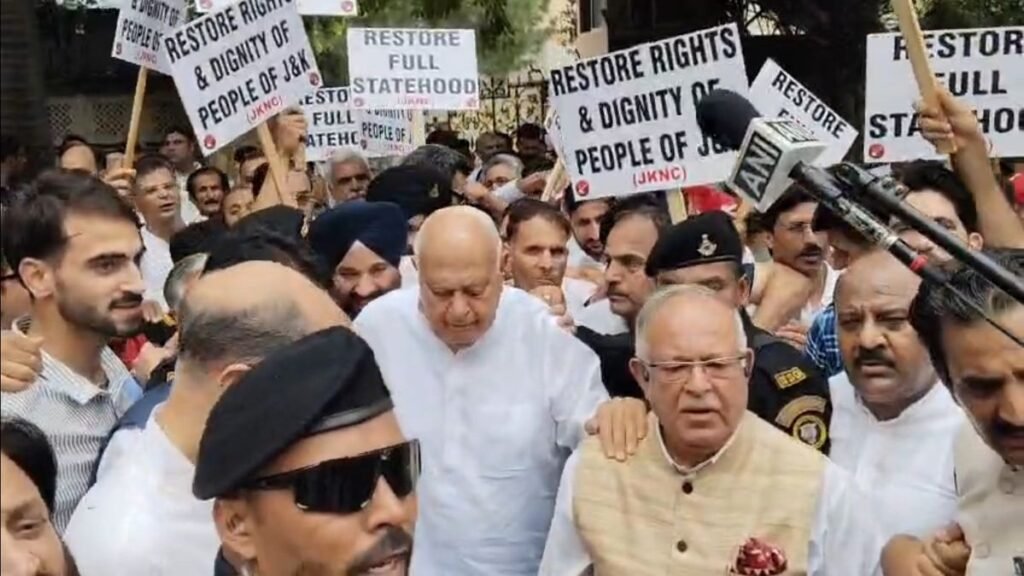National Conference, others protest in New Delhi, demand J&K statehood
