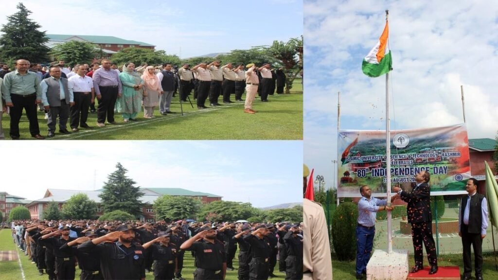 VC IUST Prof. Romshoo hoists National Flag on I-Day