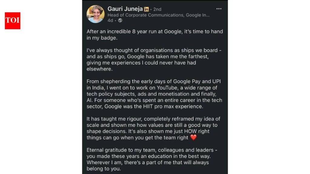 Gauri Juneja: Google executive’s farewell message after 8 years goes viral, one line about the company stands out |