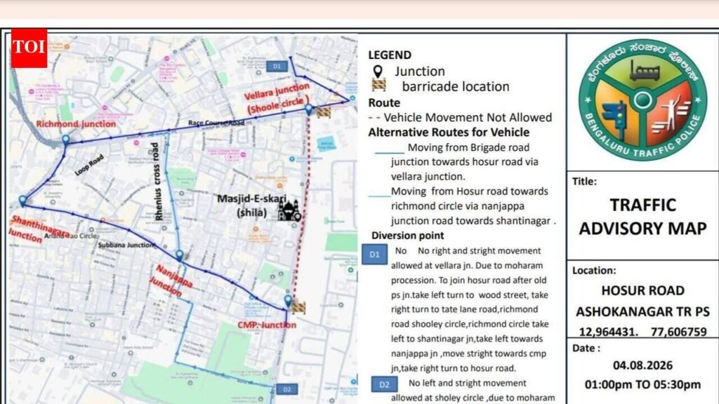 Muharram procession: Take note of traffic diversions in Bengaluru on August 4 | Bengaluru News
