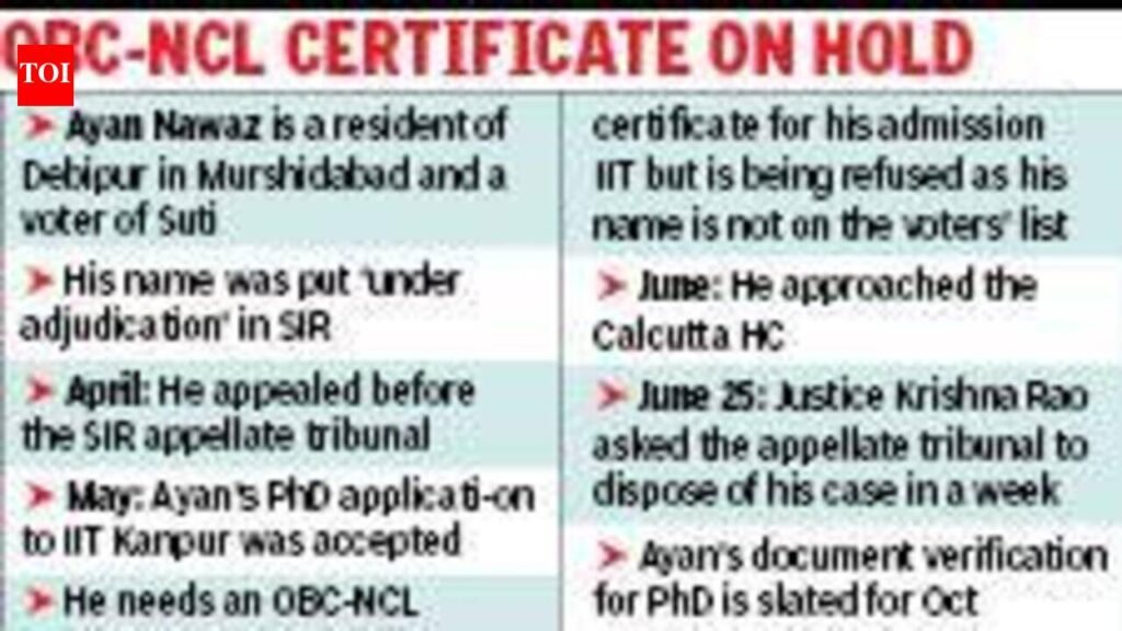 Despite Calcutta HC order, no SIR respite for IIT Kanpur PhD aspirant | Kolkata News