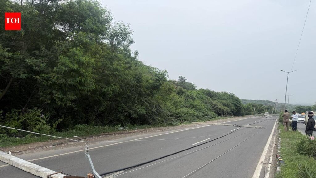 Six high-tension poles collapse on Gurgaon-Faridabad Road, triggers traffic chaos | Gurgaon News