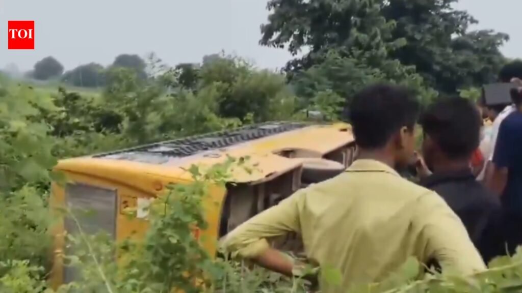 School bus carrying 25-30 children overturns into canal in UP’s Mau, several injured