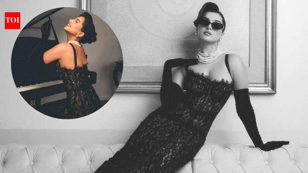 Tara Sutaria channels her inner Rita Hayworth and Lauren Bacall, serves Hollywood noir in Rs 44,000 black lace gown for ‘Toxic’ promotions with pearls worth Rs 7.42 lakh