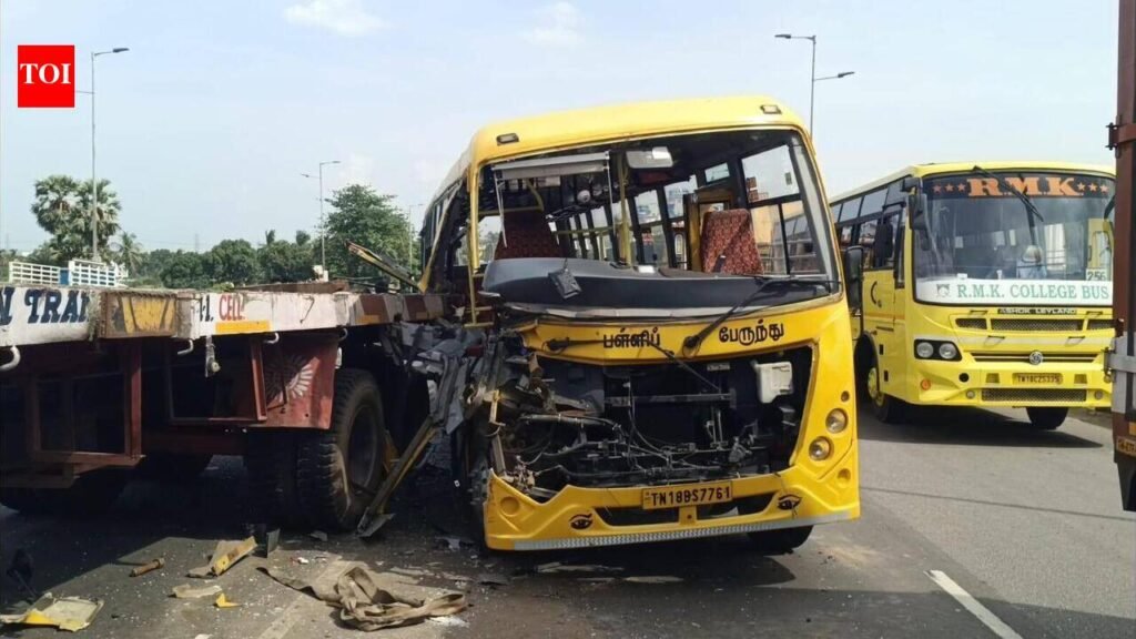 Four school students, driver injured as bus collides with truck | Chennai News