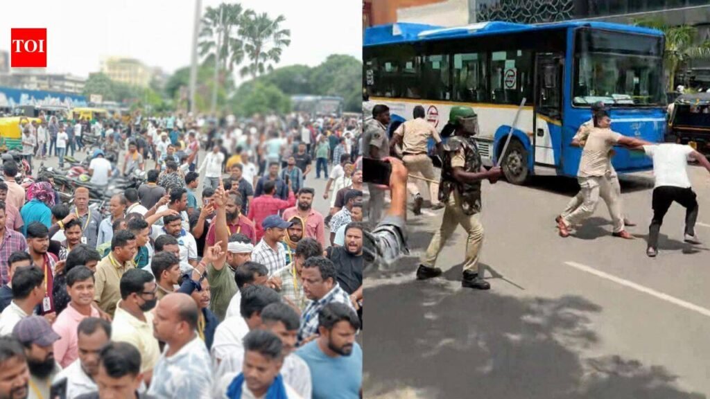Protesters hurl stones at police, vandalise buses as app cab, bike strike turns violent in Bhubaneswar | Bhubaneswar News